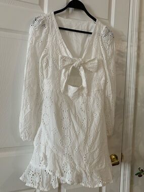 White Eyelet Tie-Front Mini Dress